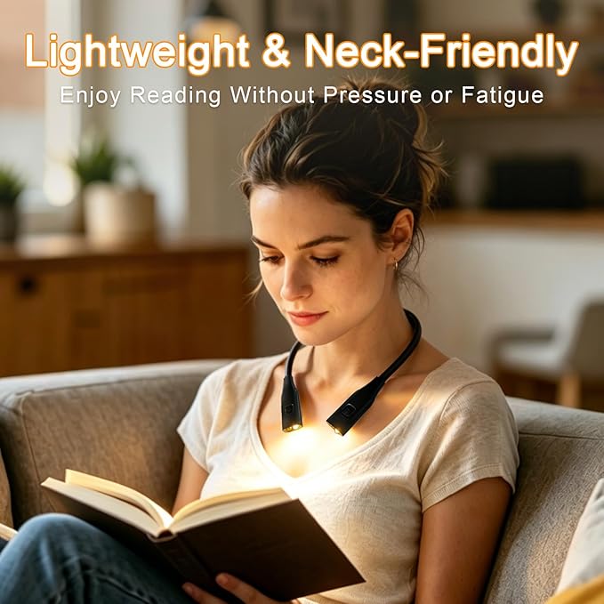 Book Light, 3-Color Reading Light, Lightweight 3.67 oz Bendable Neck Light, Rechargeable Lamp, Perfect for Reading in Bed, Knitting, Camping, Black
