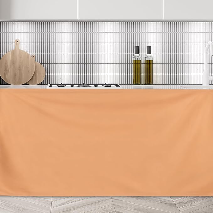 uxcell Cabinet Curtains, Dust Proof Privacy Drape Short Curtain, Hook & Loop Under The Desk Skirt for Kitchen Bathroom Closet Storage Room (35.4" W x 27.6" H, Brown)