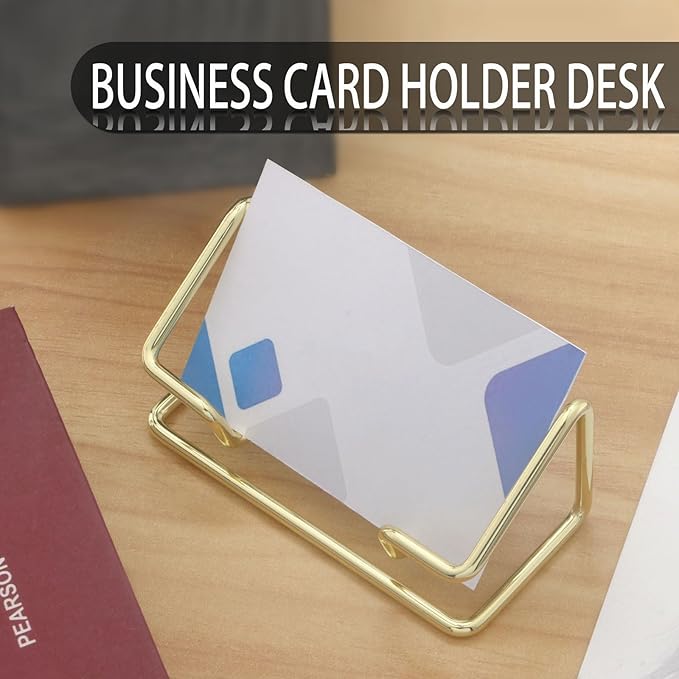 2 Pack Business Card Holder Desk，Metal Business Card Holder Display,Business Card Display Stand,for Office Home Desktop (Gold)