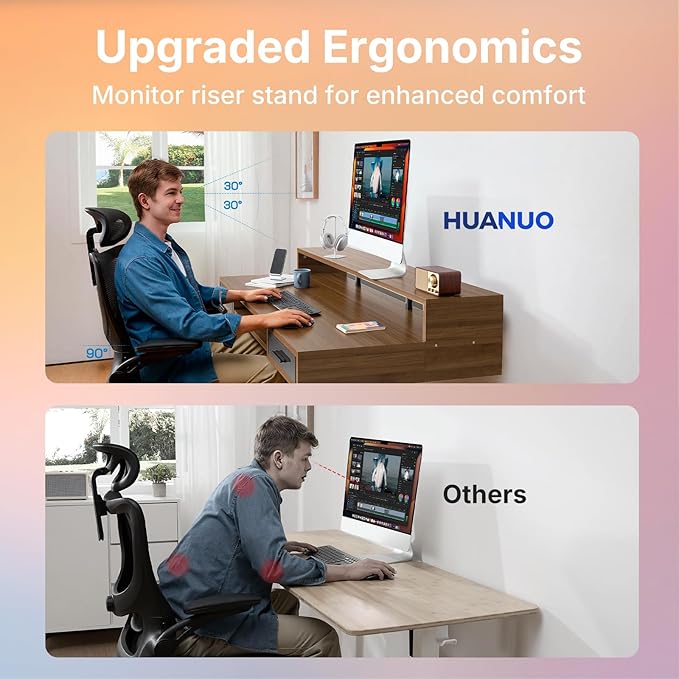 HUANUO 55″ x 26″ Electric Standing Desk with 2 Drawers &24.4″ Large Keyboard Tray, C-Clamp Mount Compatible, Adjustable Computer Desk for Office, Sit Stand Up Desk with 4 Height Presets, Deep Walnut