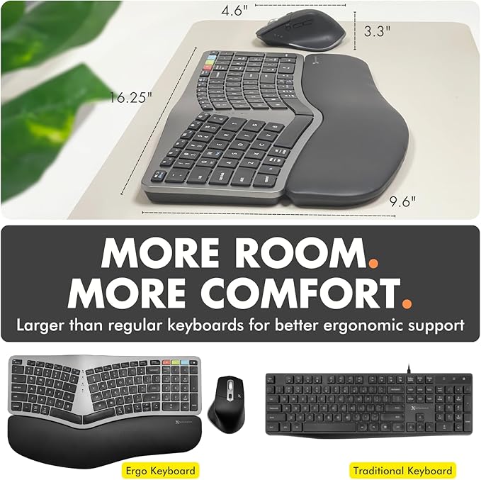 X9 Ergonomic Keyboard and Mouse Wireless Combo - Ergo Split Keyboard with Wrist Rest and Mouse, 2.4G and Bluetooth, Full-Size Wireless Carpal Tunnel Ergonomic Keyboard and Mouse for Laptop and PC