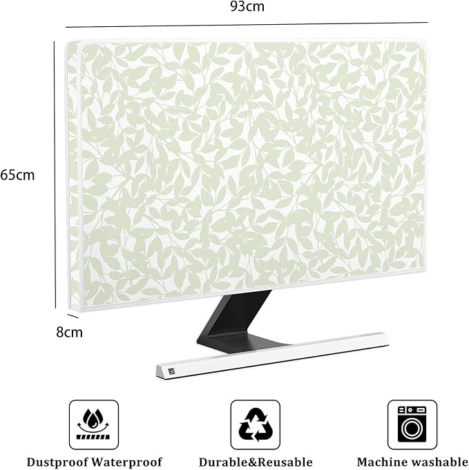 Vintage French Vines Waterproof 37,38,39 Inch TV Dust Cover Anti-Static Dustproof Botanical Cottagecore Plant Television Covers for LCD LED PC Desktop and Home Hanging TV，Sage Green