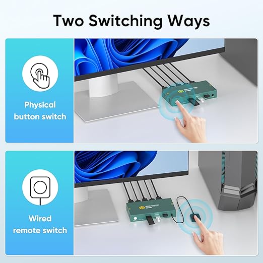 8K HDMI KVM Switch 2 Computers 1 Monitor,USB3.0 8K@60HZ 2 Port kvm Switcher for 2 PC/Laptop to Share Keyboard&Mouse,Remoto Control,EDID Supported