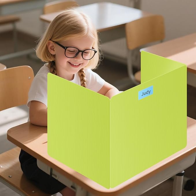 6 Pack Fluorescent Green Desk Dividers for Students, Privacy Shields Folder for Students, Durable & Waterproof Plastic Study Board, Classroom Teacher Supplies Test Divider, Includes Extra Labels