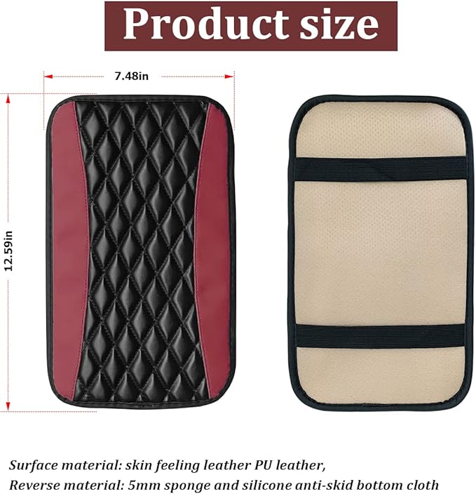 Moly Magnolia Car Center Console Cushion Pad, Universal Leather Waterproof Armrest Seat Box Cover Protector,Comfortable Car Decor Accessories Fit for Most Cars, Vehicles, SUVs (Wine Red)