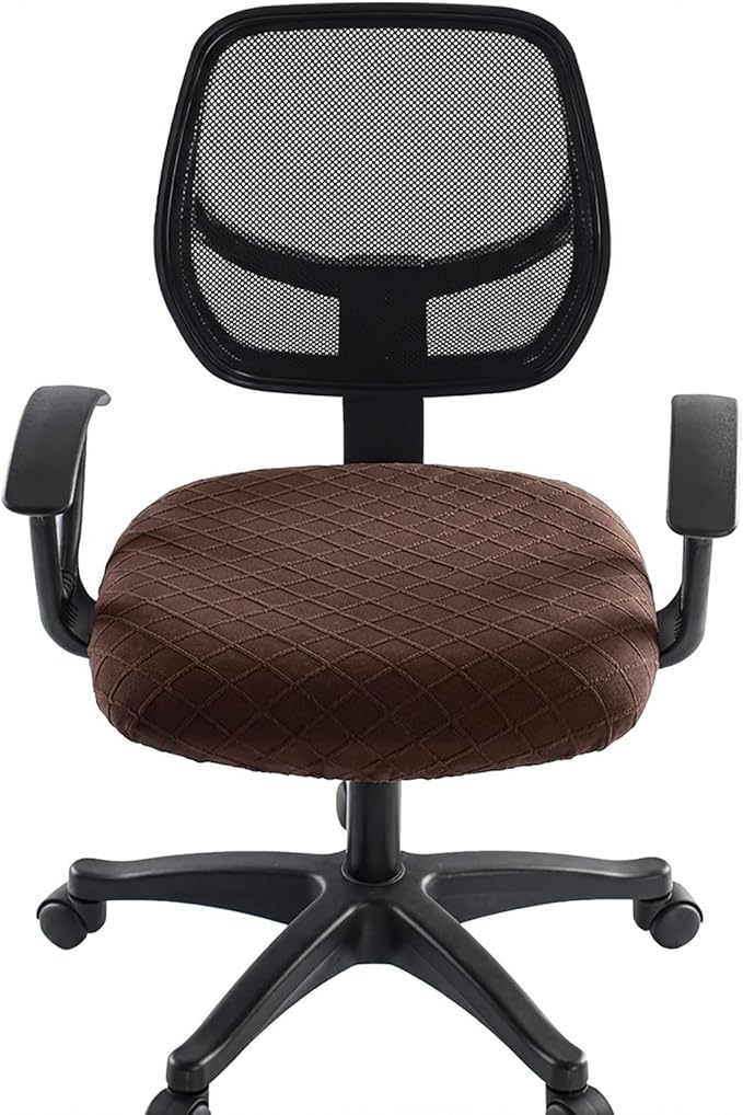 Stretch Jacquard Office Chair Cover, Removable Washable Desk Chair Cover, Anti-dust Seat Cushion Protectors - Chocolate