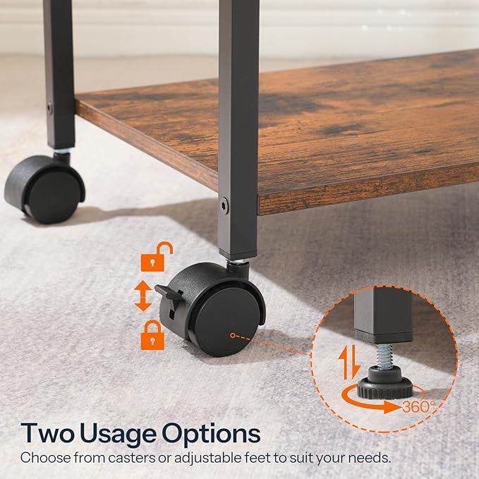 HOOBRO Computer Tower Stand, 3-Tier PC Tower Stand, PC Stand with Charging Station, Mobile CPU Stand Fits Most PC, Adjustable Shelf, for PC Tower, Printer, Home Office, Rustic Brown BF12UCJ01