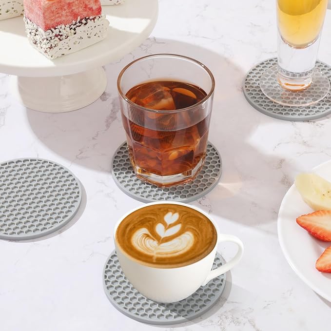TWTLi Silicone Coasters Set of 8 with Holder,Coasters for Drinks,Beer,Coffee Coasters,Suitable for Kinds Cups,Hot or Cold,Anti-SLI,Non-Stick,Anti-Overflow Tabletop Protection and Decor (12 Pcs, Gray)