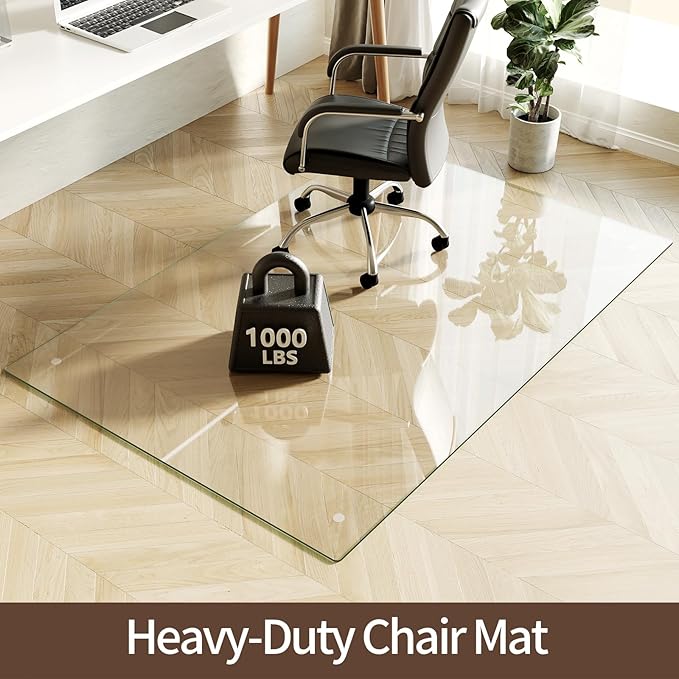 Koonmi Tempered Glass Chair Mat 72"x48" - Premium Office Chair Mat for Hardwood Floors & Low-Pile Carpet with 4 Non-Slip Pads - Thick Scratch-Resistant Surface