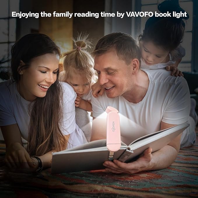 VAVOFO USB Rechargeable Book Light, Blue Lighting Blocking, Amber Light Clip On Bookmark Shaped 6 LEDs Reading Light, Eye Care for Bookworms Reading in Bed with 9 Lighting Modes (Light Pink)