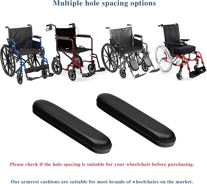 Universal Wheelchair Armrest (9-1/8 ") Black, with Hardware, Replacement Vinyl Arm Pad Parts, Suitable for Most Wheelchairs (1 Pair)