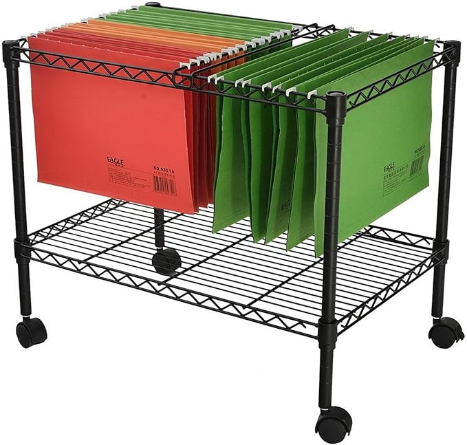 Utility Carts Single Tier Metal Rolling Mobile File Office Pedestal Files Cabinets with Storage Rack and Locking Casters Heavy Duty Steel Hanging Folders Organizer Carts Baskets for Office or Home