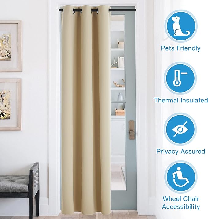 RYB HOME Blackout Curtains Thermal Insulating Privacy Temporary Door Curtains for Bedroom Closet Doorway Accordion Door Interior Living Room Kids Nursery Dining, Wide 60 x Long 90 inch, Cream Beige