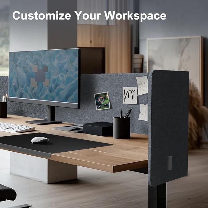 Desk Privacy Panel,2PCS L-Shaped Clamp-On Office Desk Divider,2-in-1 Adjustable Acoustic Desktop Partition Or Under Desk Modesty Panel,for Office,Home,Felt (Grey, 39.4" x 15.7")