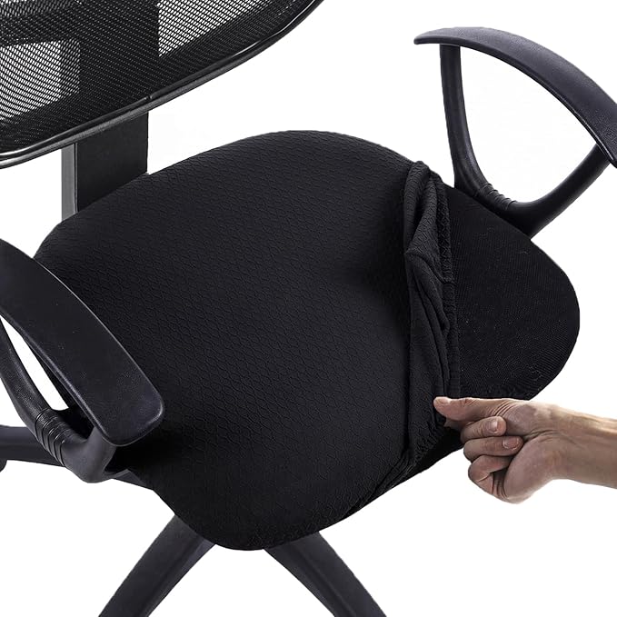 Stretch Jacquard Office Chair Cover, Removable Washable Desk Chair Cover, Anti-dust Seat Cushion Protectors - Black Diamond
