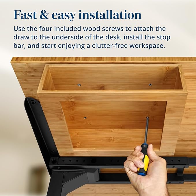 UPLIFTDESK Bamboo Under Desk Drawer – Desktop Storage with 17 lb Capacity and Safety Stop Slide, Undermount Drawer and Standing Desk Accessories for Home Office (Bamboo)
