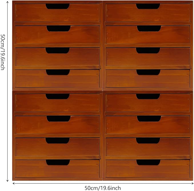 4 Pcs Drawer Cabinet Set, Wooden Storage Box Rustic Desktop Organizer, Mahogany Wood Stackable Units, Small Craft Storage Containers Apothecary Cabinet and Chest Jewelry Holder