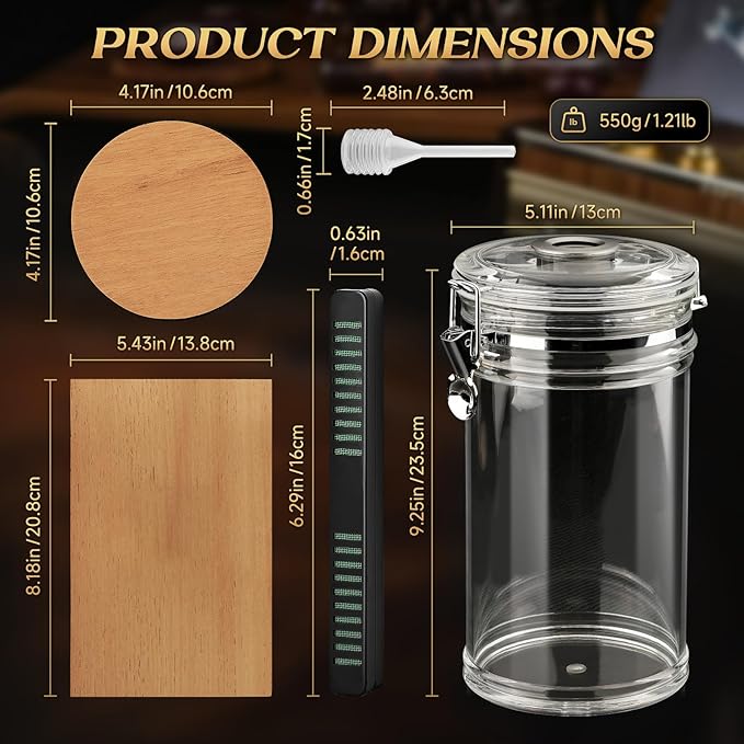 XIFEI Acrylic Humidor Jar with Digital Hygrometer, Tall Design Storage Case Fits Long Cigar, Humidifier & Spanish Cedar Wood Veneer, Portable Travel Humidor for 15-20 Cigars