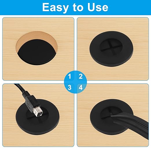 8 Pcs 1/2 Inch (12mm) Cable Grommet, Flexible Rubber Wire Hole Cover Pass Through for Office Computer Desk, Cabinet & Furniture Wire Organizer, Black