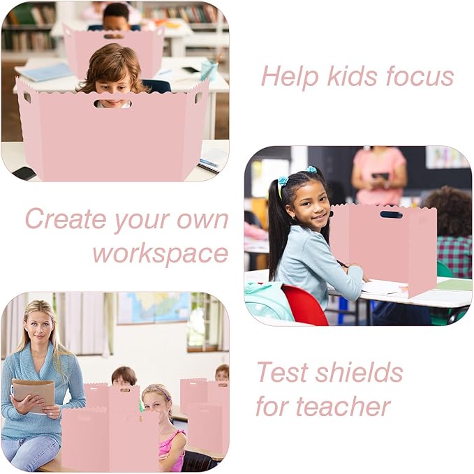 Whaline 24 Pcs Student Desk Privacy Boards Pink Classroom Desk Divider Shield Privacy Panel Folders Screen Partition for School Teacher Student Test Supplies