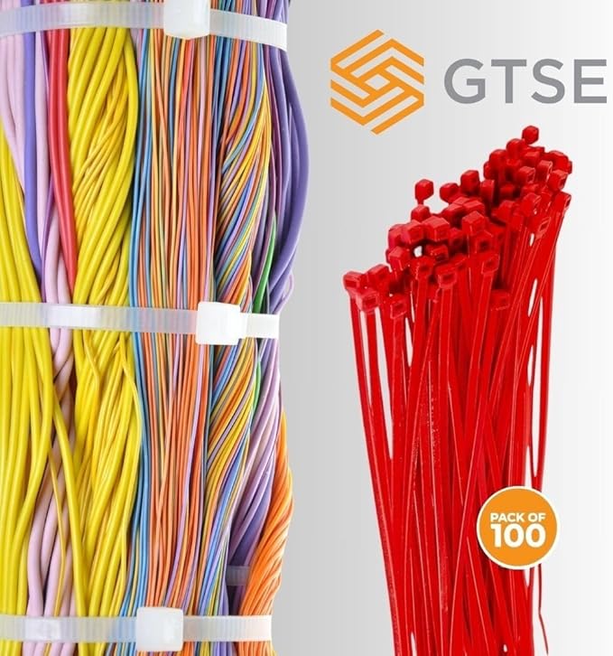 GTSE 14 Inch Red Zip Ties, 100 Pack, 50lb Strength, UV Resistant Long Nylon Cable Ties, Self-Locking 14" Tie Wraps