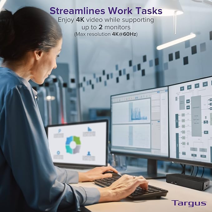 Targus USB C Docking Station Universal DV4K, USB C Laptop Docking Station Dual Monitor 2 HDMI, with Legacy Host Power Kit, Works w/Operating Systems Like Windows, Mac, Android, iOS (DOCK182USZ)