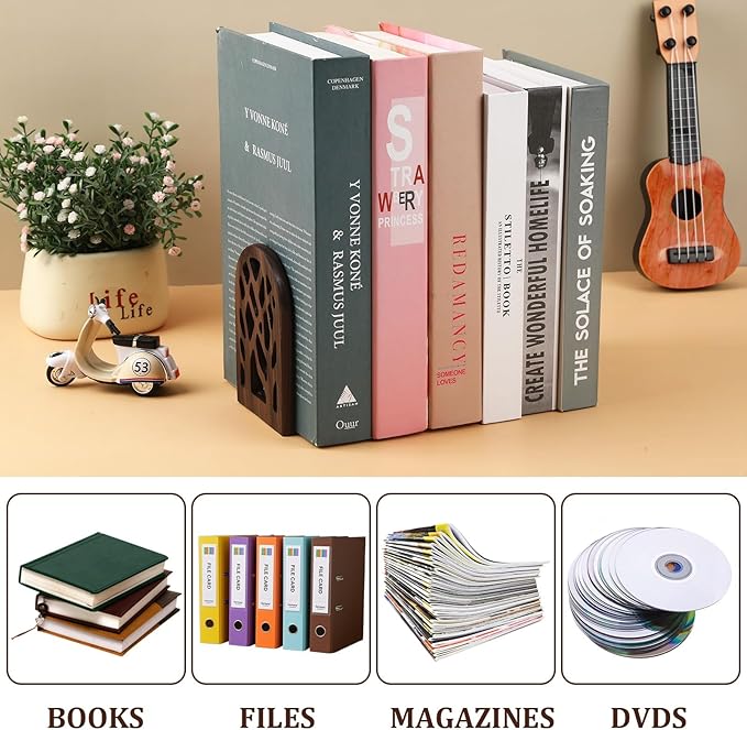 2 Pieces Wood Tree Book Ends for Shelves, Non-Skid Bookends Large Heavy Duty Bookend Book Holders for Heavy Books Decorative Book Accessories to Hold Books Firmly on Bookshelf