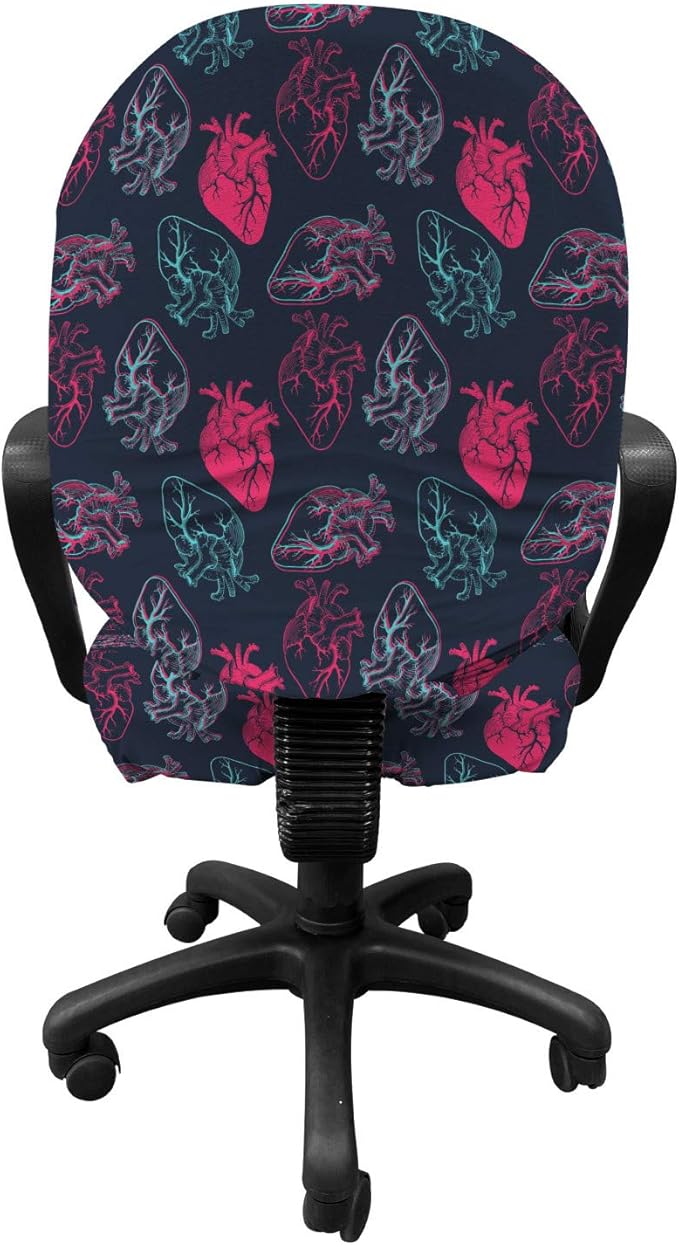 Ambesonne Human Anatomy Office Chair Slipcover, Anatomical Heart Analogy Veins Stems Palpitating Organ Sketch, Protective Stretch Decorative Fabric Cover, Standard Size, Pink Charcoal
