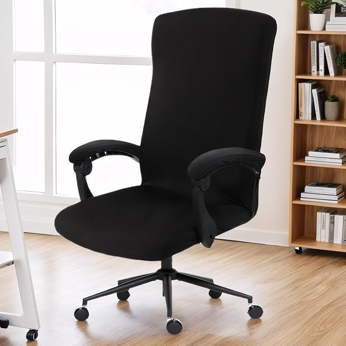 Computer Office Chair Cover with Armrest Covers Water Resistant Durable Zipper Universal Washable Removable Spandex Rotating Boss Chair Slipcovers Anti-dust Soft Desk Chair Seat Protector
