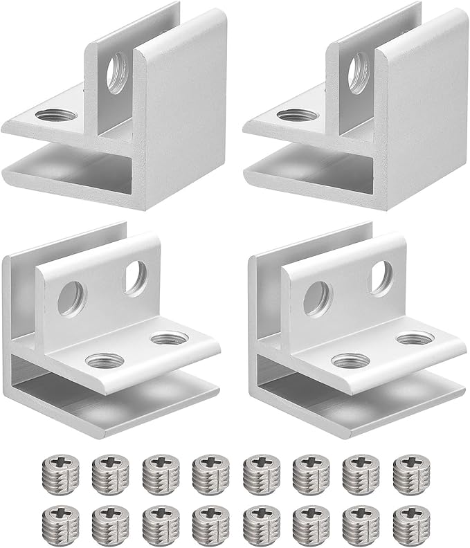 uxcell 90 Degree Glass Clamp, 4pcs for 4-8mm Aluminum Alloy Glass Shelf Support Bracket Double Side Glass Holder for Cabinet Cupboard