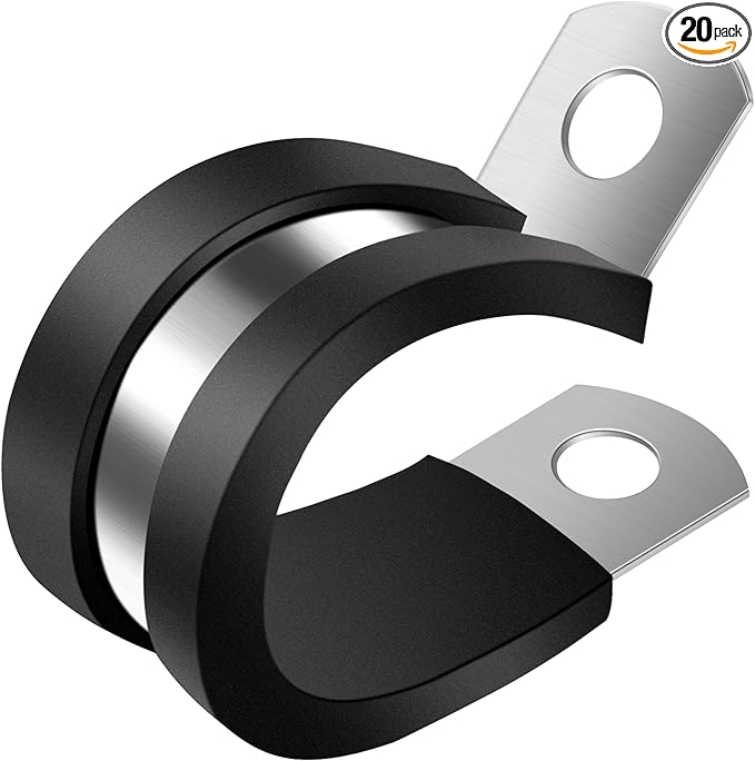 ZIPCCI 3/4 Inch Cable Clamp, 20 Pack Stainless Steel Wire Clamp for Pipe, Hose, and Cable Protection with Metal Rubber Clips (20mm)