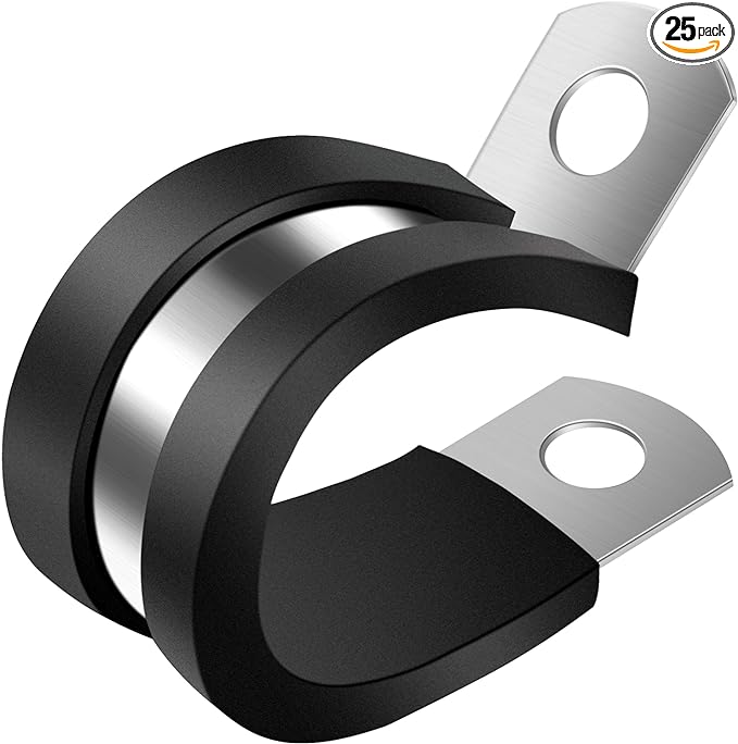 ZIPCCI 1/4 Inch Cable Clamps, 25 Pack Stainless Steel Wire Clamps, Rubber Metal Hose Clamps for Wire Line Clips, Pipe Clamps, Tube clamps (6mm)