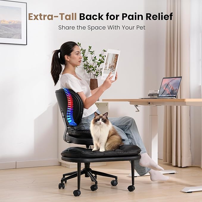 HOMRELEXA Extra-Wide & Tall Cross-Legged Office Chair – Deeply-Padded Cloud Seat, Ergonomic Back Support, Adjustable Height for ADHD & Meditation, Black