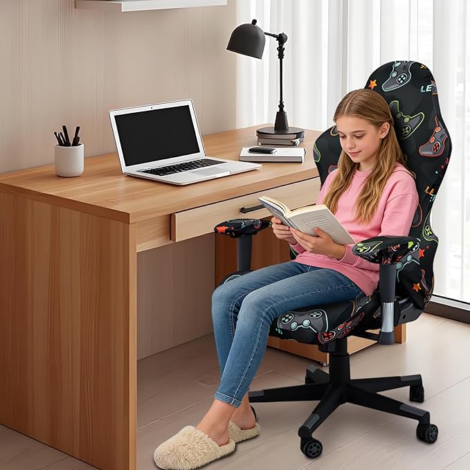 Gaming Chair Covers Slipcovers, 3D Printing Stretchable Elastic Computer Reclining Gaming Chair Seat Cover with Armrest Cover (No Chairs)(A)