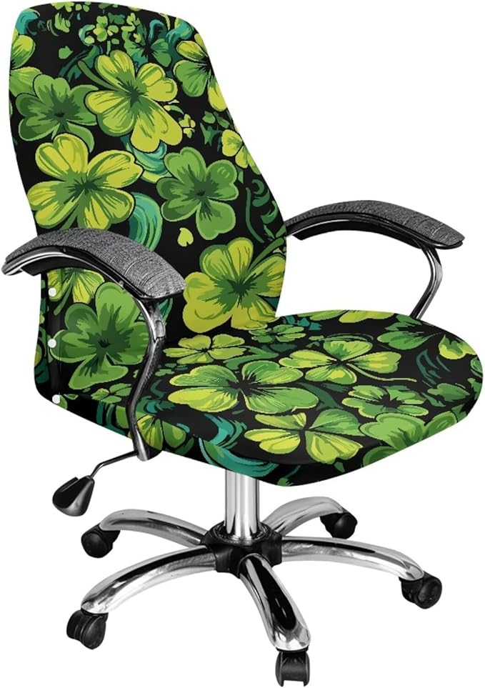 Talayituse Shamrock Leaves Print Office Chair Covers, Stretch Computer Chair Cover, Universal Boss Chairs Covers Modern Simplism Style High Back Chairs Slipcover St Patrick's Day Decor, Small
