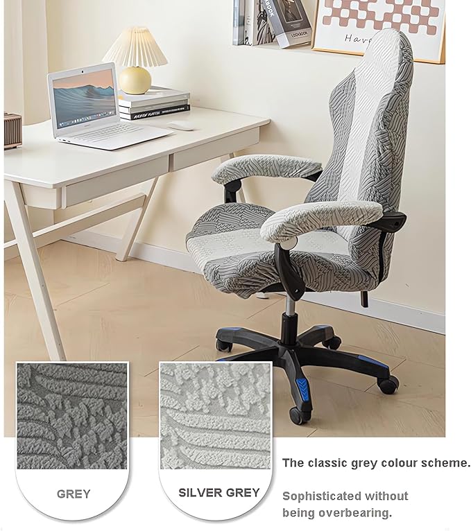 Gaming Chair Cover - Stretchable Machine Washable Fabric Computer Chair Seat Slipcovers Fits Most Office/PC Chairs & Racing Style Seats,Gray