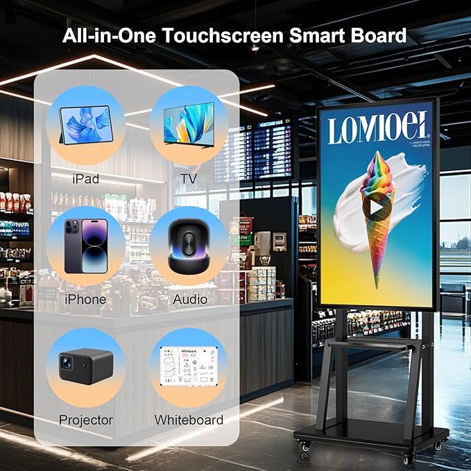 55" Smart Board, Electronic Interactive Smartboard for Classroom, Screen Mirroring, Android iOS 12, Digital Whiteboard for Presention Annotation Live Streaming(Wall Mount Included)