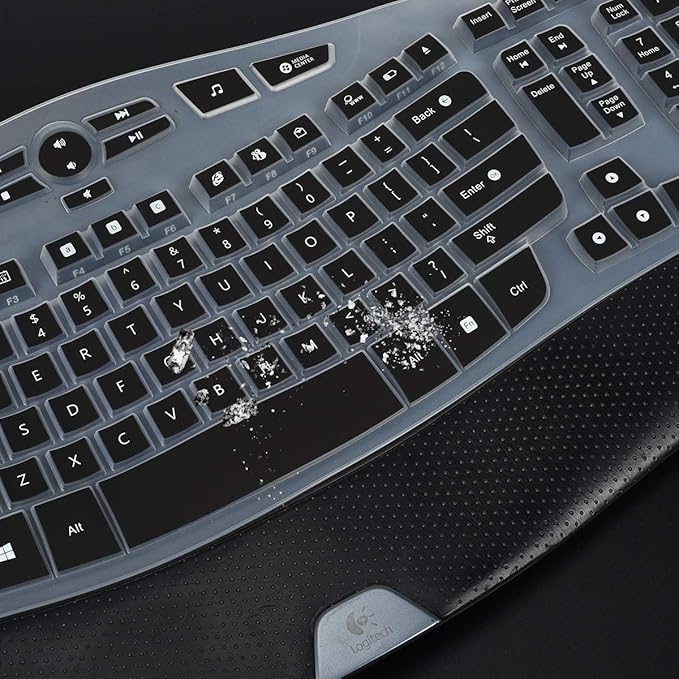 LEZE Keyboard Cover for Logitech K350 & MK570/MK550 Wireless Wave Keyboard, Black Silicone Dust-Proof Water Resistant Keyboard Skin Protector