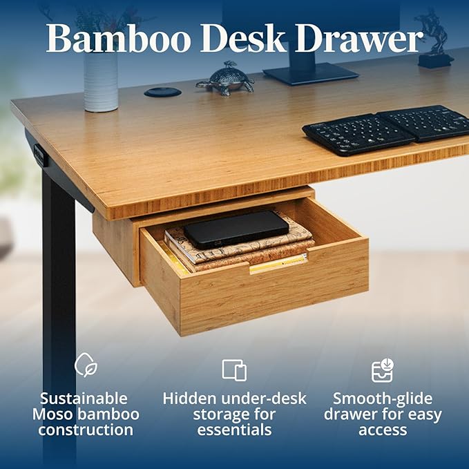 UPLIFTDESK Bamboo Under Desk Drawer – Desktop Storage with 17 lb Capacity and Safety Stop Slide, Undermount Drawer and Standing Desk Accessories for Home Office (Dark Bamboo)