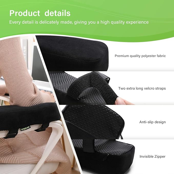LargeLeaf Extra Thick 2 inches Chair with Memory Foam Armrest Pads 2-Piece Set (Black)