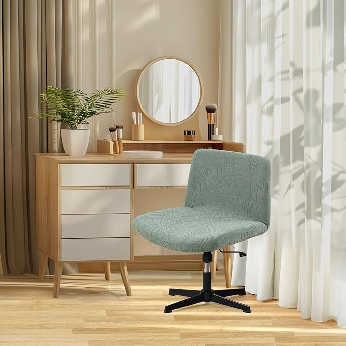 Fuloon Criss Cross Chair Cover, Waterproof, Stretchable, Solid Jacquard, Suited for Armless/Office/Desk/Mid Back Wide Seat/Computer/Task/Vanity/Accent Chair (Leaves -Shaped Jacquard, Green)