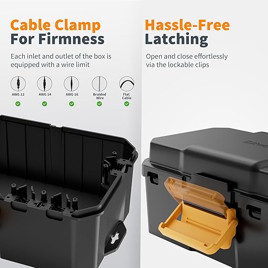 Waterproof Electrical Box, Diivoo Outdoor Extension Cord Covers Waterproof, Large Size 6 Cable Seal Entry, Outdoor Plug Cover, Outdoor Extension Cord Box, Black