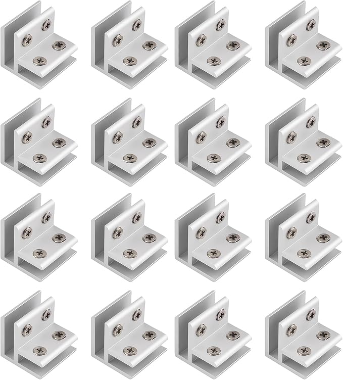 INCREWAY 16 Pcs Adjustable 90 Degrees Glass Clips Aluminum Alloy Glass Shelf Support Bracket, Glass Holder Connector for 5-8mm Thick Glass