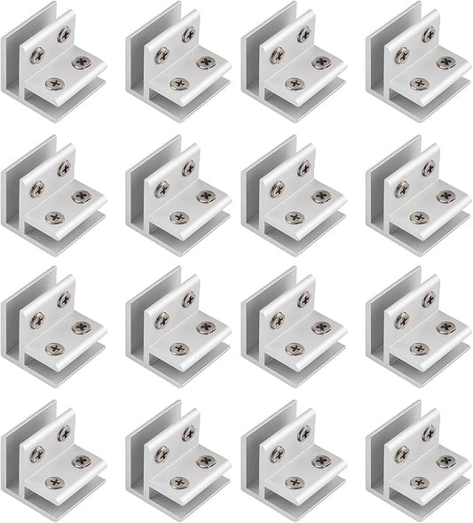INCREWAY 16 Pcs Adjustable 90 Degrees Glass Clips Aluminum Alloy Glass Shelf Support Bracket, Glass Holder Connector for 5-8mm Thick Glass