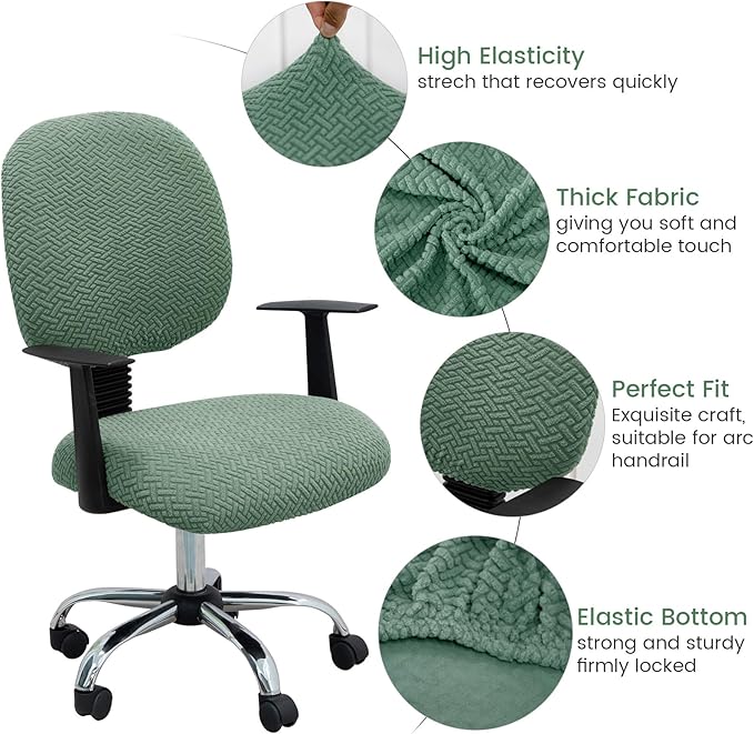 MIFXIN Computer Office Chair Cover Stretch Elastic Slipcover 2 Piece Stretchy Jacquard Computer Chair Seat Covers Furniture Protector for Home Office Rotating Chair, Only Covers NO Chair (Green)