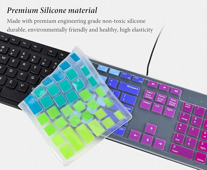 Keyboard Cover Skin for Dell KM636 Wireless/KB216 KB216p KB216d Wired Keyboard/Dell Optiplex 5250 3050 3240 5460 7450 7050,Dell Inspiron AIO 3475/3670/3477 All-in one Desktop Keyboard Skin-Rainbow