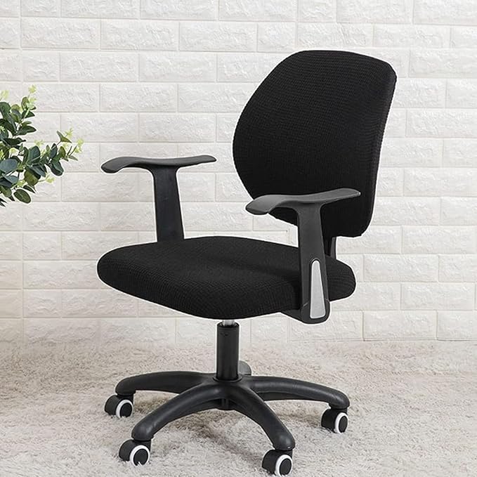 Yikko Office Chair Covers, Elastic Stretch Computer Chair Seat Slipcovers Super Fit Anti-dust Desk Seat Cover Spandex Removable Washable Kitchen Chair Protective Cover (Black)
