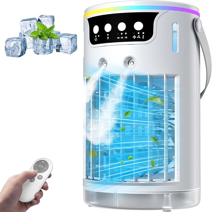 Portable Air Conditioners, AC Fan Mini Evaporative Air Cooler 1200ML with Ice Cooling Mist Personal Air Conditioner Quiet for Bedroom, Home Office Desk and Car Camping