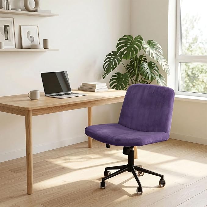 NICEEC Criss Cross Chair Cover Armless Office Dorm Desk Chair Covers Vanity Chair Covers Computer Mid Back Wide Seat Chair Without Arms Protector Spandex Stretch Slipcover Purple(No Chair Only Cover)