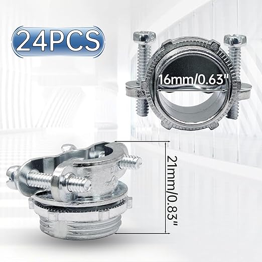 Bonsicoky 24 Pcs 1/2 Inch Clamp Type Cable Connectors - Zinc Alloy Clamp Cable Connector Fittings for Metallic Conduit Protect Electric Wires Electrical Box Cables
